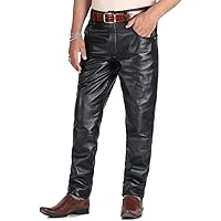 Lasumisura Men's Genuine Lambskin Leather Pants (Black, Custom